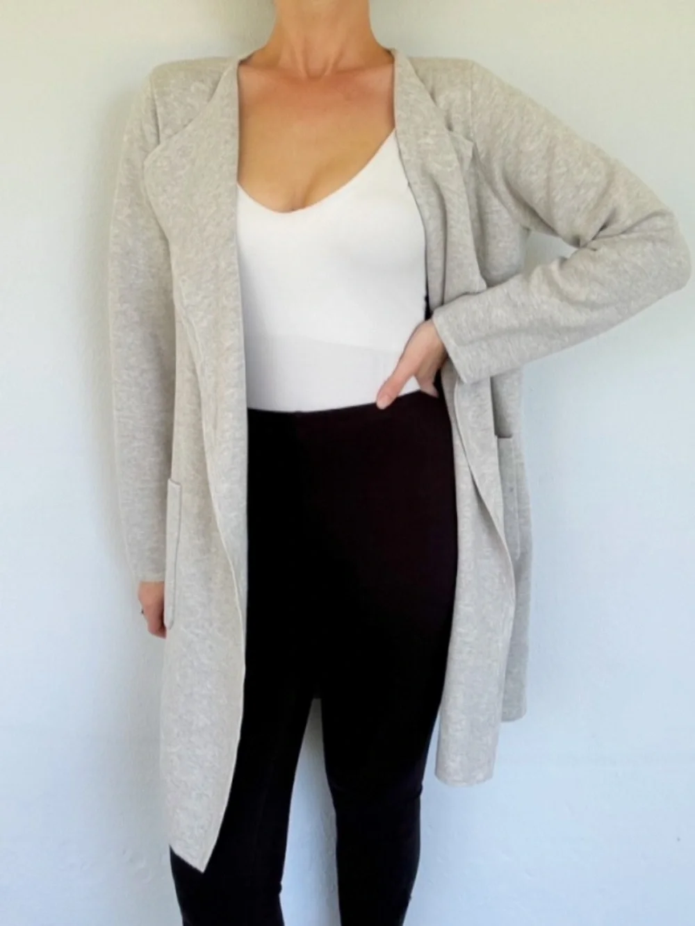 J. Crew light gray wool blend longline draped waterfall cardigan size small